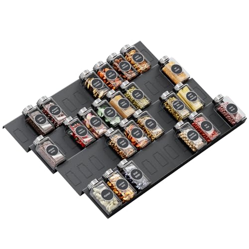 Famhap Spice Drawer Organizer, 8 Tier Expandable from 11.7" to 23.2" Seasoning Rack Tray Insert for Kitchen Drawers, Spice Rack Tray for Drawer/Countertop (Black) - color: Black, size: 8pcs