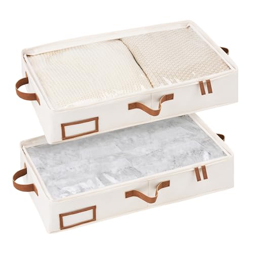 StorageWorks Under Bed Storage Containers with Handles and Label Holder, 2 Pack Ultra-thick Fabric Underbed Bins, Closet Organizer for Clothes, Blankets, Sweater - color: Beige, size: Medium-without Wheels