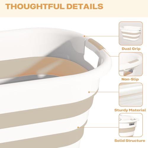 OOAMBB 43L(11.5Gallon) Collapsible Laundry Baskets plastic, Pop Up Laundry hamper/Storage Container, Foldable Laundry Basket with Large Capacity,Sturdy,Space Saver (Beige, 2 Packs) - color: Beige