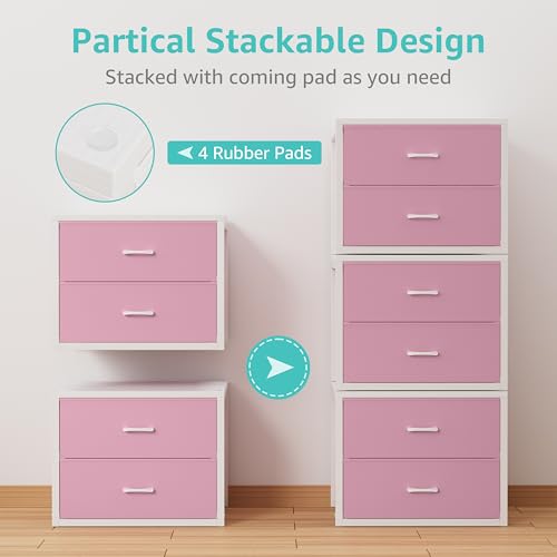 BOLUO Stackable Storage Drawers Closet Organizers and Storage Fabric White 2 Drawer Dresser for Bedroom Modern Pink - color: Pink, size: L(15.7"D x 21.1"W x 16.1"H)