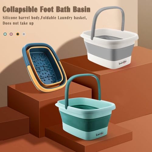 Collapsible Foot Bath Basin for Soaking Feet,Foot Soak Tub,Plastic Foot Bucket with Handles and Massage Acupoint,Foldable Laundry Basket-Gery (2 Pack) - color: Gray, size: 2 Pack
