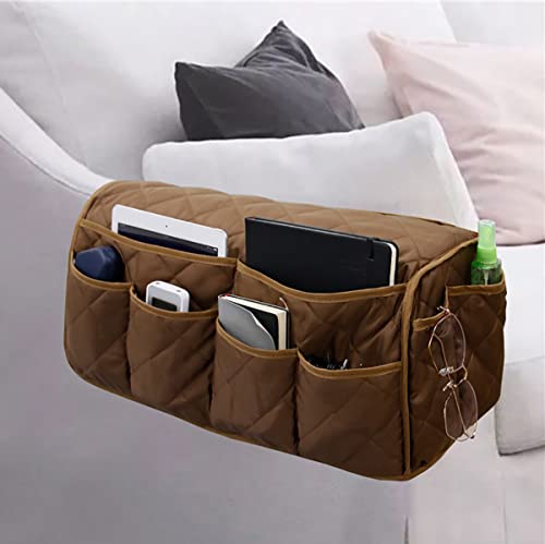 Armchair Caddy for Recliner Organizer Brown Coffee Sofa Armrest Organizer with 14 Pockets for Armchair Remote Control Holder Phones Ipads Keys Books Glasses Storage - color: Coffee