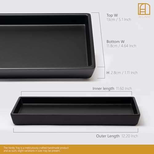 Bathroom Vanity Tray – 12"x5" Black Resin Counter Organizer for Perfume, Soap, Jewelry & Candles – Minimalist Tray for Sink, Dresser, Airbnb, Hotel or Bathroom Decor