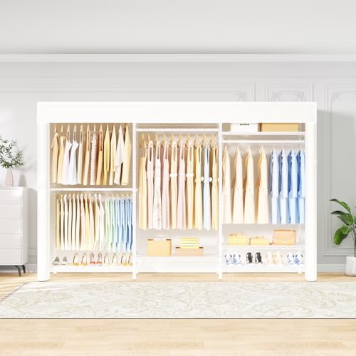 Ulif E13C Pro Heavy Duty Closet Organizer System，Freestanding Clothing Racks for Hanging Clothes，Adjustable Garment Rack 75" W x16 D x77 H Hold 1000lbs，White Rack with White Dustproof Cover - color: White Rack with White Cover, size: E13C Pro