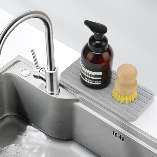 Diatomaceous Earth Dish Drying Mat for Kitchen Sink Bathroom Counter Trays Water Absorbing Stone Drying Tray Diatomite Soap Dish Coasters Absorbent Stone Quick Dry Sink Trays Kitchen Accessories - color: Grey Diatomite