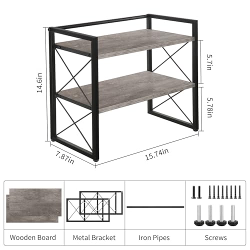 YINMIT Desktop Shelf Organizer, 2 Tier Office Shelves, Wood Desk Organizer Storage Rack and Freestanding Display Shelf for Office, Dormitory, Home (Grey) - color: Grey
