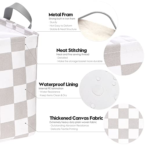 Hinwo Large Canvas Fabric Storage Basket with Handles, 33L/8.6-Gal Rectangle Bin, Collapsible Storage Box, Clothes, Toys, Blankets Organizer, 16.5 x 12 x 10 Inches (L, Grey Checkerboard) - color: Grey Checkerboard, size: L/16.5 x 12 x 10"/1-Pack