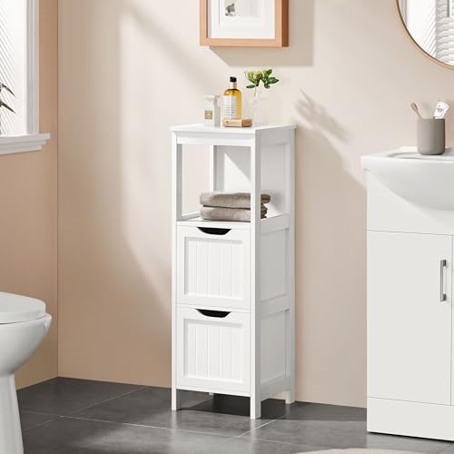 Yaheetech Bathroom Floor Cabinet, Wooden Storage Cabinet with 2 Drawers, Multifunctional Side Organizer Rack Stand Table, White - color: White, size: 35"H