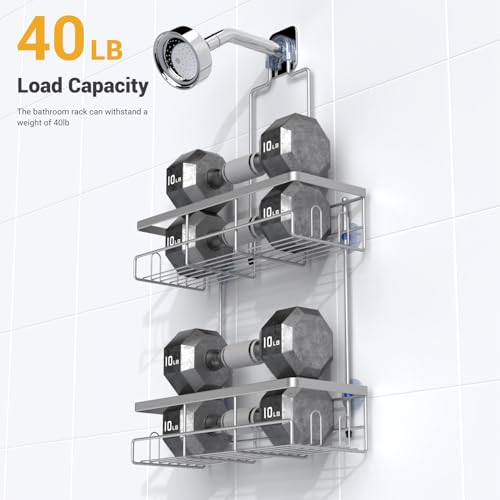 AKTECKE Shower Caddy Hanging Bathroom Organizer: Rustproof Shelf for Inside Shower - No Drilling Racks Over Showerhead - Bath Shelves for Shampoo Soap - color: Silver