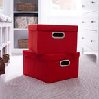 Household Essentials Storage Bins with Lids and Chromed Grommet Handles, Set of 2, Textured Linen Look, Red - color: Red, size: 2 Count