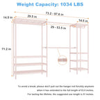 Ulif E11 Heavy-Duty Garment Rack, Metal Freestanding Clothes Rack and Closet Storage Organizer System with 8 Shelves and 4 Hanger Rods, (73.2-97.6)" W x 14.5" D x 71.2" H, Load 1034 LBS, Pink - color: Pink