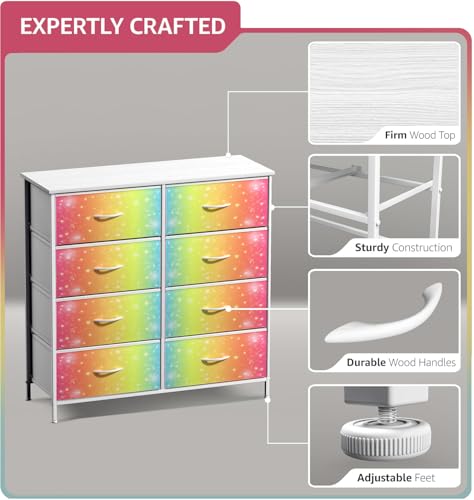 Sorbus Kids Dresser with 8 Drawers - Storage Unit Organizer Chest for Clothes - Bedroom, Kids Room, Nursery, & Closet (Rainbow, 31.5 x 12 x 32-8 Drawer) - color: Colorful With Stars, style: 8-Drawer