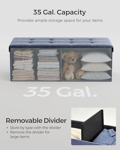 SONGMICS MAZIE Collection - 43 Inches Folding Storage Ottoman Bench, Ottoman Foot Rest, End of Bed Bench, Storage Chest, Load 660 lb, for Living Room, Bedroom, Entryway, Misty Blue ULSF077Q01 - color: Misty Blue, size: 15"D x 43"W x 15"H