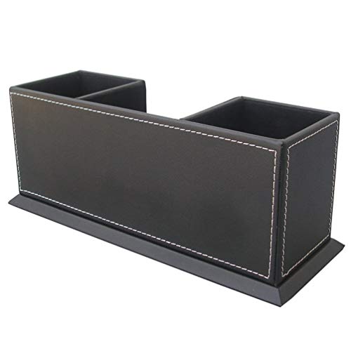 KINGFOM Office Supplies Desk Organizer PU Leather Storage Box 4 Divided Compartments for Pen Business Card Remote Control Mobile Phone Cosmetics Collection Holder (Black) - color: Black-L