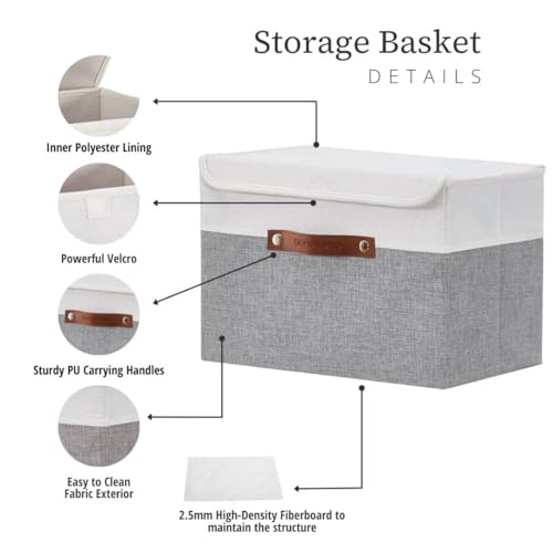 DECOMOMO Fabric Storage Bins with Lid, Storage Baskets for Shelves (Grey and White, 3 Pack) - color: Grey and White, size: Large