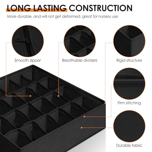 Drawer Organizer Clothes, 8 Pack Dresser Organizer Bins for Baby Clothes, Underwear Sock, Fabric Closet Organization and Storage Dividers for Nursery Bedroom (48 Compartments, Black) - color: Black, size: 8 Pack