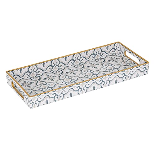 MAONAME White Decorative Tray, Plastic Serving Tray with Handles, Rectangular Moroccan Trays, Long Narrow Trays for Bathroom, Kitchen Counter, 13.8" X 6" X 1.57" - color: White-moroccan
