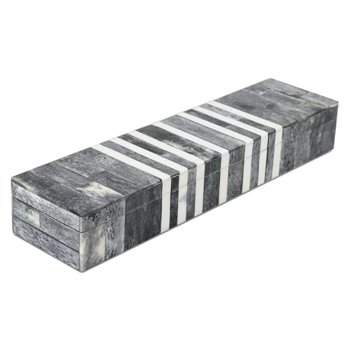 Handicrafts Home Decorative Storage Box with Lid, Patisserie Cafe Stripe Pattern Remote Holder Box, Slim Coffee Table Storage Organizer, Wooden Kitchen Counter Desk Shelf Box, Grey & White, 10x2.5x1.5 - color: PATISSERIE-CAFE, size: 10x2.5x1.5 Inch