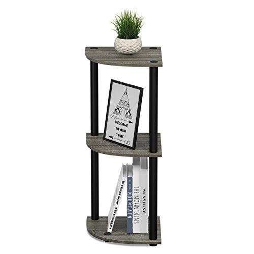 Furinno TURN-N-TUBE Corner Shelf, 3-Tier Corner Bookshelf, Display Storage Shelves with Open Shelves, for Organization and Storage, Living Room, Home Office, Garage, French Oak - color: French Oak Grey/Black, size: 3-Tier Round Tube