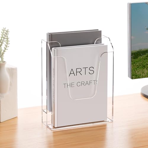 YUXUN Acrylic File Folder Holder, Vertical File Storage, Clear Desktop Organizer, 2 Pockets - size: 2 Staggered