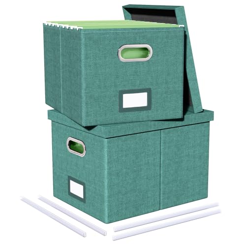 2 Pack File Storage Organizer, Document Organizer, Portable File Box with Lid, Fit for Letter/Legal File Folder Storage,Forest-green-Box only - color: Forest-green, size: 2 pack