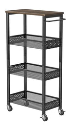 XYZLVSI Slim Storage Cart 4 Tier Fruit and Vegetable Baskets for Kitchen Small Space, Narrow Laundry Cart on Wheels with Wooden Top and Metal Handle for Pantry, Bathroom, Laundry Room - size: 16.7"Dx9.1"Wx34"H