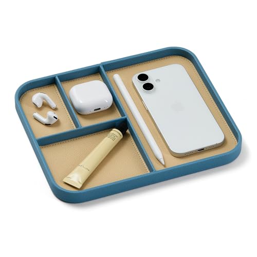 Nordik Leather Valet Tray - Nordik Blue - 9.5 x 7.9 Inch Medium Vegan Leather Tray - Stylish Nightstand Organizer for Men - Modern Bedside Caddy - EDC Catchall for Key Watch Wallet Jewellery - color: Nordik Blue, size: 9.5in x 7.9in