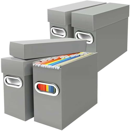 File Organizer Box with Lid & Handle, Heavy Duty Hanging File Folder Storage Boxes for Letter Size, Portable Filing Organizer for Office, Home, Classroom, Greige 4 Pack - color: Greige, size: 4 Pack