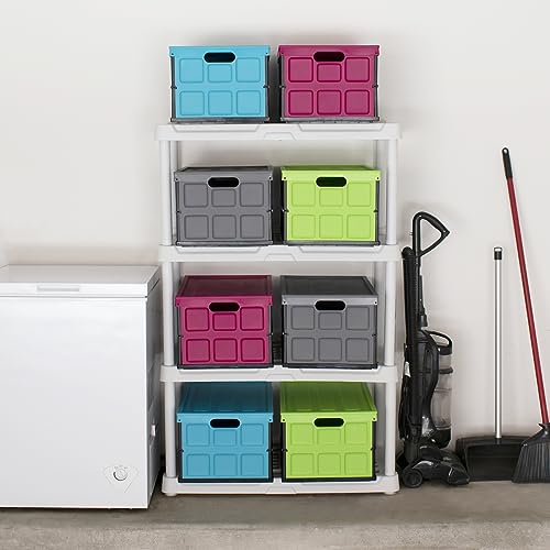 Glad Collapsible Storage Bin with Lid - 48L Foldable Plastic Box for Garage, Car Trunk, and Organization - Stackable Lidded Container with Handles, Grey - color: Grey