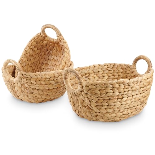 Set of 3 Wicker Storage Baskets for Organizing - Woven Decorative Baskets with Handles - Organizers for Bathroom, Kitchen, and Shelves (Natural) - color: Natural Hyacinth