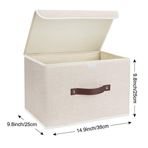 TYEERS Foldable Storage Boxes with Lids 5 Pack Fabric Storage Bins with Lids, Closet Organizers for Clothes Storage, Room Organization, Office Storage, Toys - Beige - color: Beige, size: 5-pcs 14.9x9.8x9.8 in