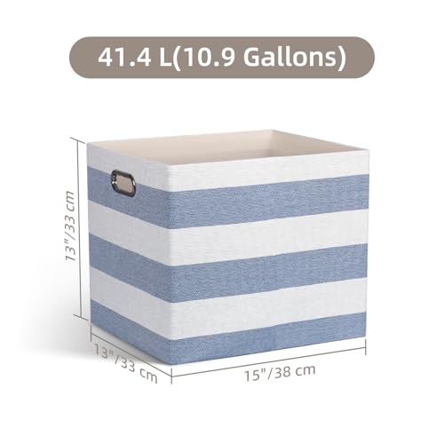 13x15x13 Storage Cube Bins, Foldable Storage Cubes, Fabric Organizer Basket Bin, Striped Containers Decorative Storage Boxes for Shelves Wardrobe Closet Home Office, 4 Pack, Blue/White - color: Blue/White