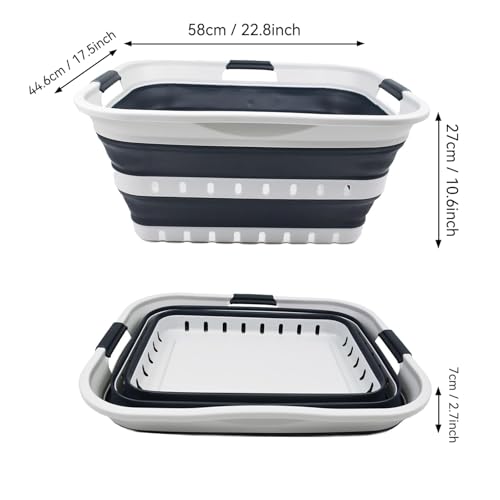 SAMMART 42L (11 gallon) Collapsible Plastic Laundry Basket - Foldable Pop Up Storage Container/Organizer - Space Saving Hamper/Basket (1, Grey/Slate Grey) - color: Grey/Slate Grey