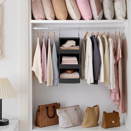GRANNY SAYS 3-Shelf Hanging Closet Organizer, Collapsible Closet Hanging Shelves, Nursery Hanging Organizer, Black, 29 ½" H X 12" W X 12" D, 1-Pack - color: 3-shelf Black, size: 1-Pack