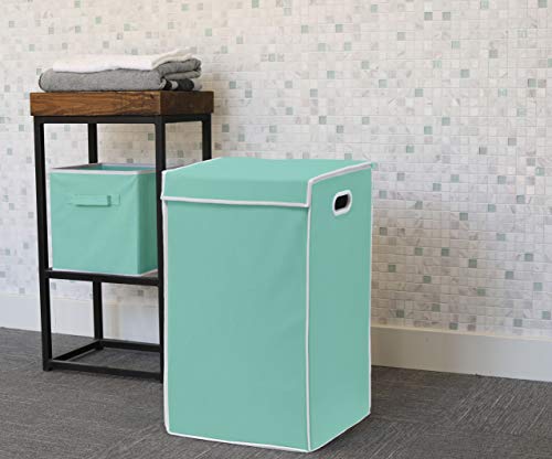 Simple Houseware Single Laundry Basket with Lid, Turquoise - color: Turquoise