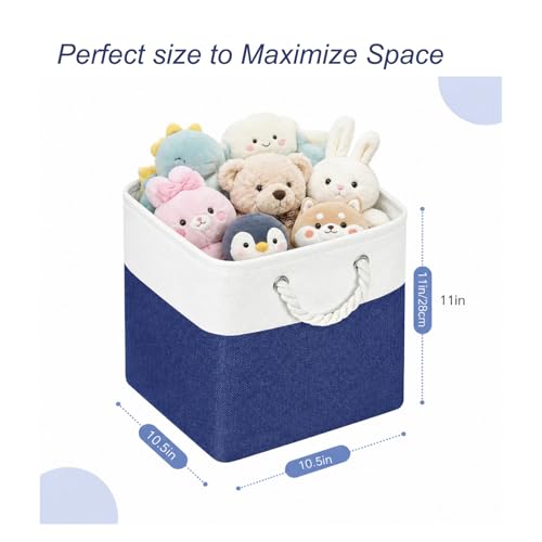 Cube Storage Bins, Collapsible Fabric Storage Cubes Bins, 11 Inch Cube Storage Bins with Handles, Foldable Storage Cubes (White/Navy, 6Pack) - color: white navy