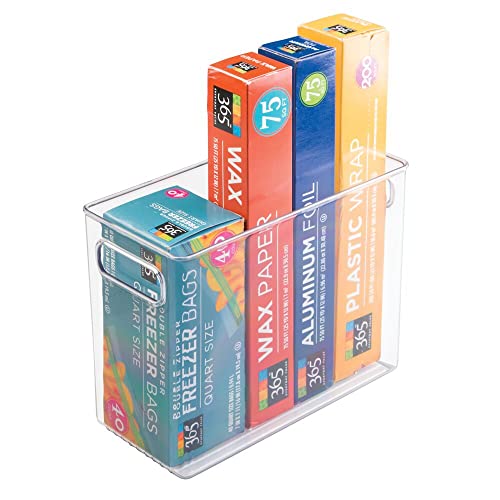 mDesign Plastic Tall Food Storage Organization Container Bin with Handles for Kitchen, Pantry, Cabinet, Fridge/Freezer, Countertop - Organizer for Snacks/Appliances, Ligne Collection, 4 Pack, Clear - size: 10 x 5 x 8 (Pack of 4)