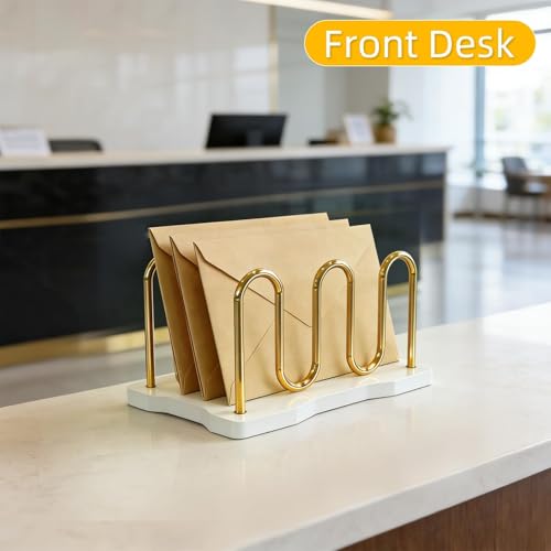 Mail Holder Organizer Countertop, Metal Mail Sorter for Desk, Cutout Mail Storage Bills Organizer Letter Tray Design with Bamboo Base for Home Office (White) - color: White