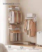 SONGMICS HOME Closet System, Closet Insert Organizer, 2-4 ft, Adjustable Metal Shelving Unit with 4 Hanging Rods, 4 Shelves, and Hooks, for Pantry Mudroom Garage Basement, Cloud White URGR031W01 - size: 2 Tier