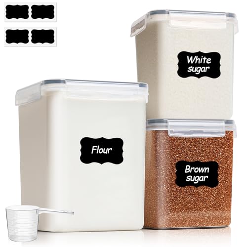 ComSaf Flour Sugar Storage Containers Set of 3 (5.2L/5.5Qt) (2.5L/2.6Qt*2), Large Airtight Food Storage Containers with Lids, Plastic Canisters Sets for Kitchen, Pantry Organizers for Rice and Baking - size: 5.5Qt/2.6Qt-Square