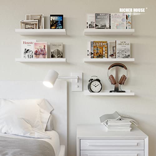 RICHER HOUSE 5 Set White Floating Shelves, Wall Mounted Shelves for Wall Decor, Modern Picture Ledge Shelf with Lip for Storage Nursery, Bedroom, Living Room, Bathroom - White - color: White, size: 5pcs*15.75in