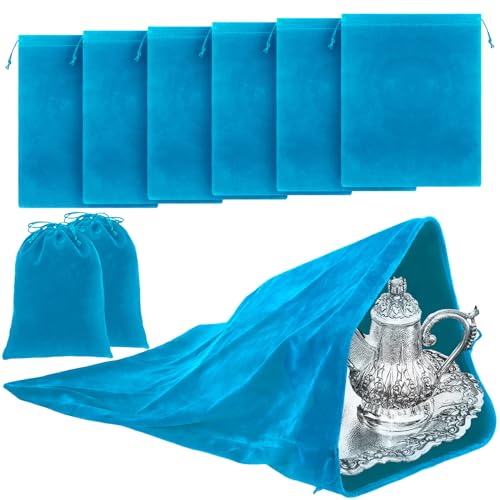 Ferraycle Silver Storage Bags Oversized 24 x 32 Inch Zipper Anti Tarnish Cloth Bag for Silver Storage, Tray, Jewelry, Flatware, Vase, Polishing,Tarnish Cleaning(Blue) - color: Blue