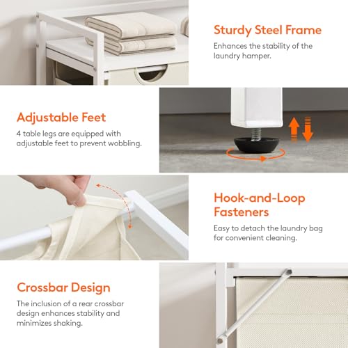 Lifewit Laundry Hamper 4 Section, 168L Pull out Laundry Clothes Basket Organizer with Large Top Shelf and 4 Removable Bags and Handles for Laundry Room Bedroom Bathroom, White with A Shelf - color: White, style: Laundry hamper with a shelf