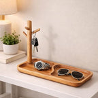 Acacia Wood Key Tray for Entryway Table, Wooden Catchall Organizer with Jewelry Storage Rack, Valet Tray for Keys Wallet Watches Sunglasses Rings(Rectangle) - style: Rectangle