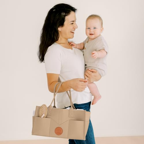 KeaBabies Baby Diaper Caddy Organizer with Handle - Portable Baby Car Organizers and Storage for Nursery, Changing Table, Large Shower Gift Basket for New Mom Gifts & Boy Girl Registry (Taupe) - color: Taupe