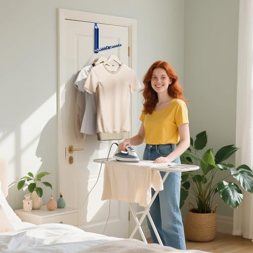 BAKON Over The Door Hangers, Over Door Hooks for Hanging, Small Space Dual Folding Portable Over Door Clothes Hanger for Clothes, Hats, Bags and Towels. (1, Blue) - color: Blue