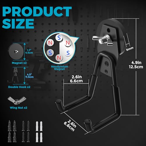Large Strong Magnetic Hooks Heavy Duty Garage Big Magnet Hooks Extra Strength Magnetic Utility Storage Hook Hanger with Anti Slip Coating for Garden Indoor Outdoor Hanging Tools Black 2 Pack - color: 2 Pcs-Black