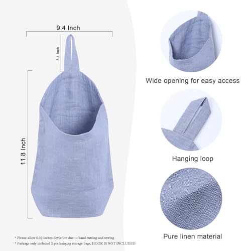 100% Linen Hanging Bags - 2 Pcs, Small Wall Storage Baskets for Kitchen, Bedroom, RV, Camper Organizer, Sewing Room, Nursery, Kids Room, Blue - color: Blue
