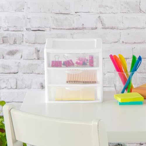 Sterilite Clearview Plastic Multipurpose Small 3 Drawer Desktop Storage Organization Unit for Home, Classrooms, or Office Spaces, White, 6 Pack - size: 6 Pack