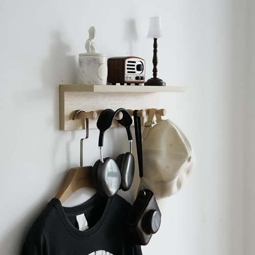 Entrance Coat Rack ，Coat Hooks, Wall-Mounted Wooden Hook Rack, Wall-Mounted Shelves(Birch Color Finish—A-1) - style: Birch color finish—A-1